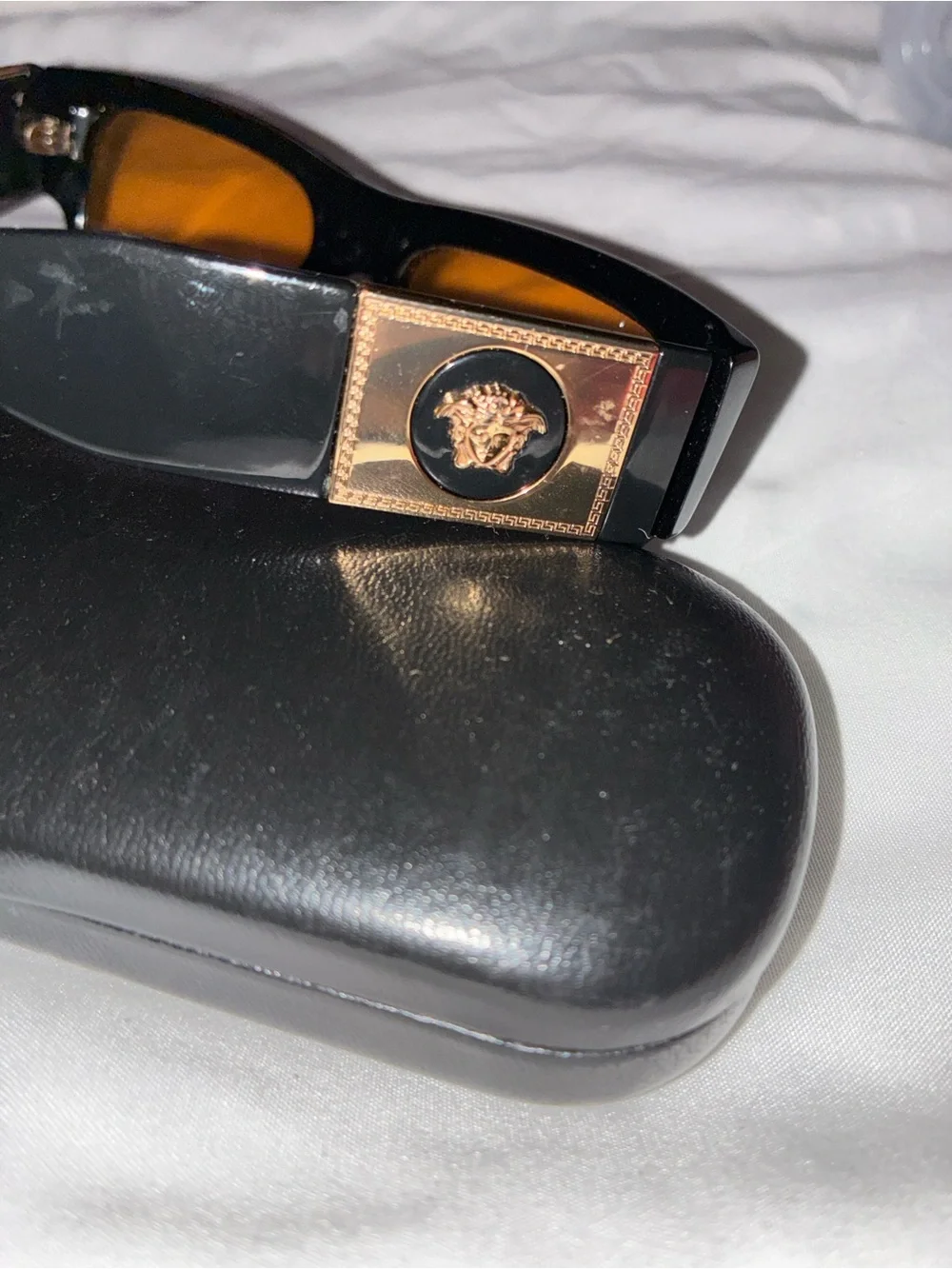 Versace Black Sunglasses with Gold Medusa Plaque and Brown Lenses